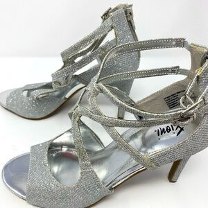 Metallic Silver Strappy Stilletos - Size 9